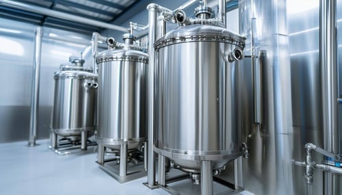 2 steel water filter housings in a clean room